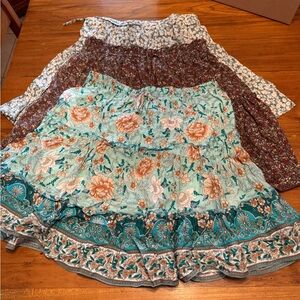 Floral Teal and Brown Women's Skirt Set